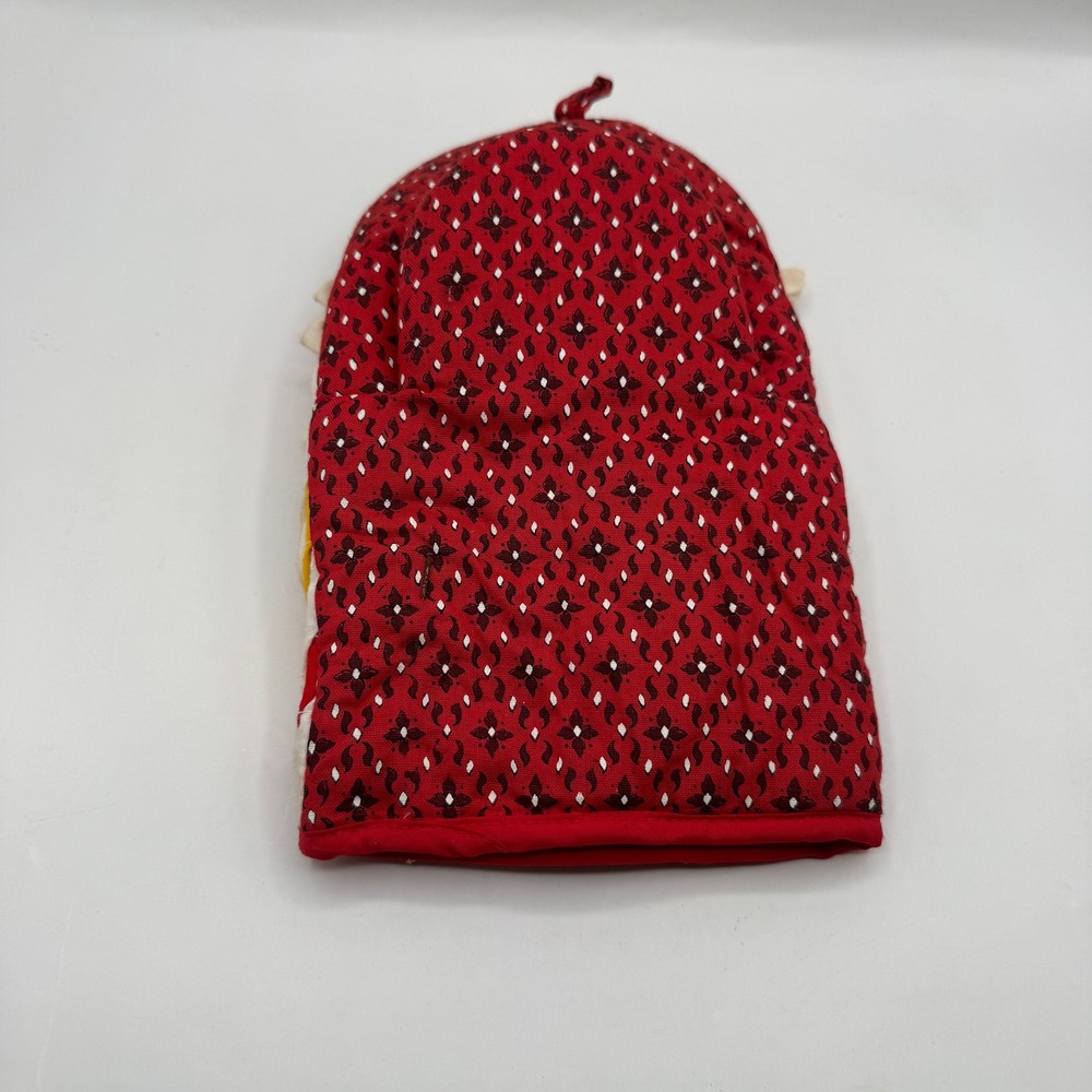 Christmas Candle Holly Folded Fabric Petal Oven Mitt Vintage Pot Holder - Picture 2 of 4
